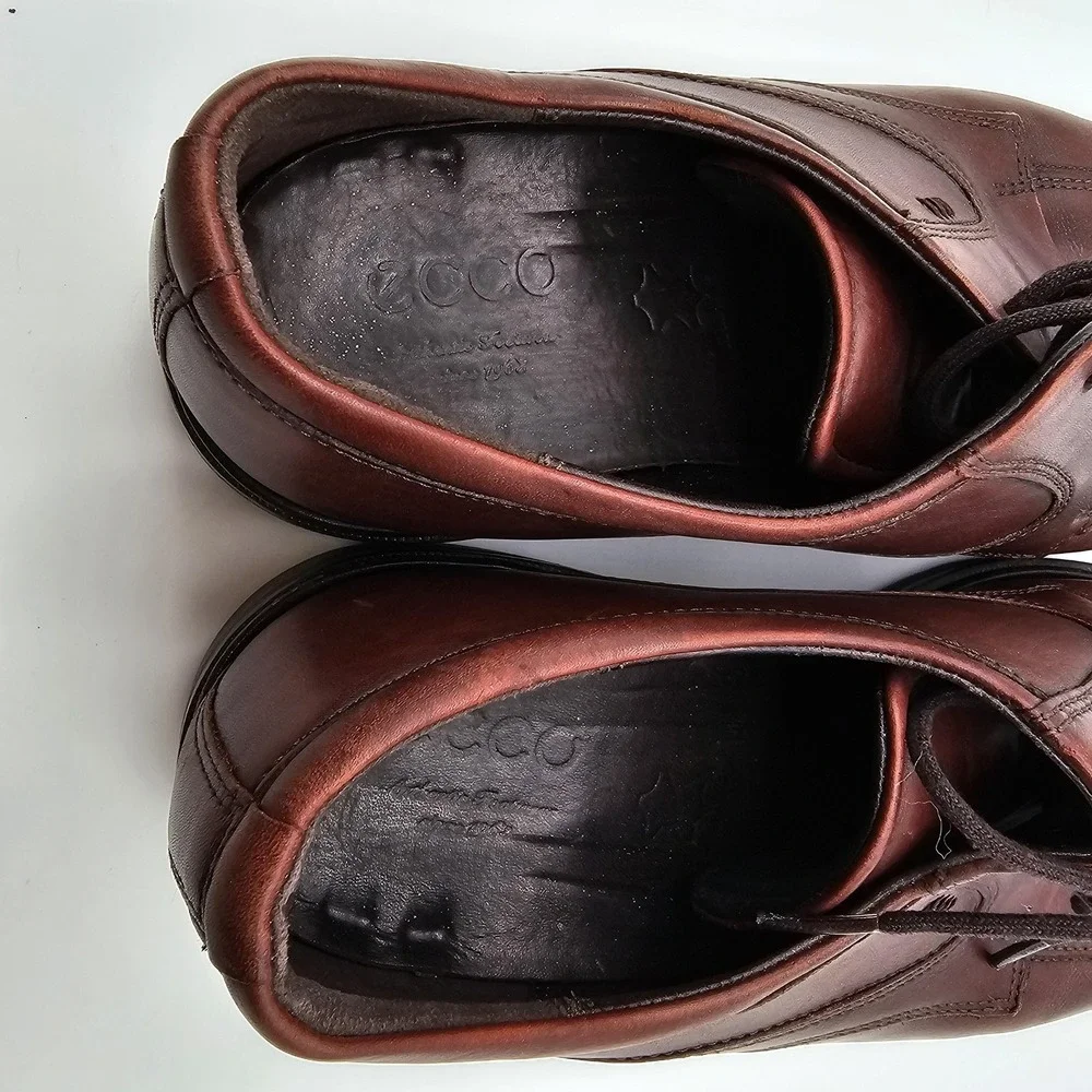 Ecco Shoes Mens Size 9.5‎ Brown Leather Derby Dress Lace Up Comfort Square Toe